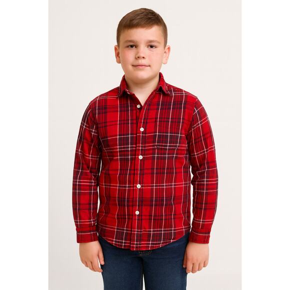 The Children's Place Boys Red Plaid Long Sleeve Button-Down Shirt - Size 10/12 - Picture 1 of 7